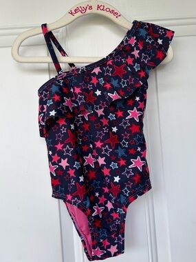 •GAP• Girls One Shoulder Ruffle Star Print Swimsuit - Size 3T